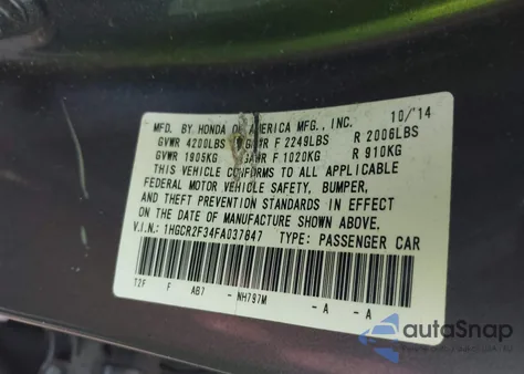 2015 Honda Accord Lx z USA, uszkodzony, nr VIN 1HGCR2F34FA037847